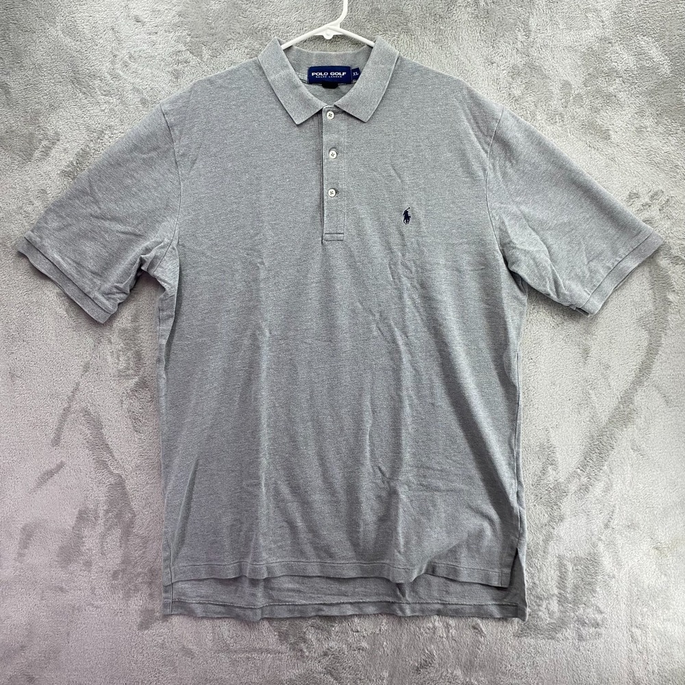 Polo Golf Ralph Lauren Men XL Gray Heather Pique Polo Shirt Navy Pony 100% Cotto